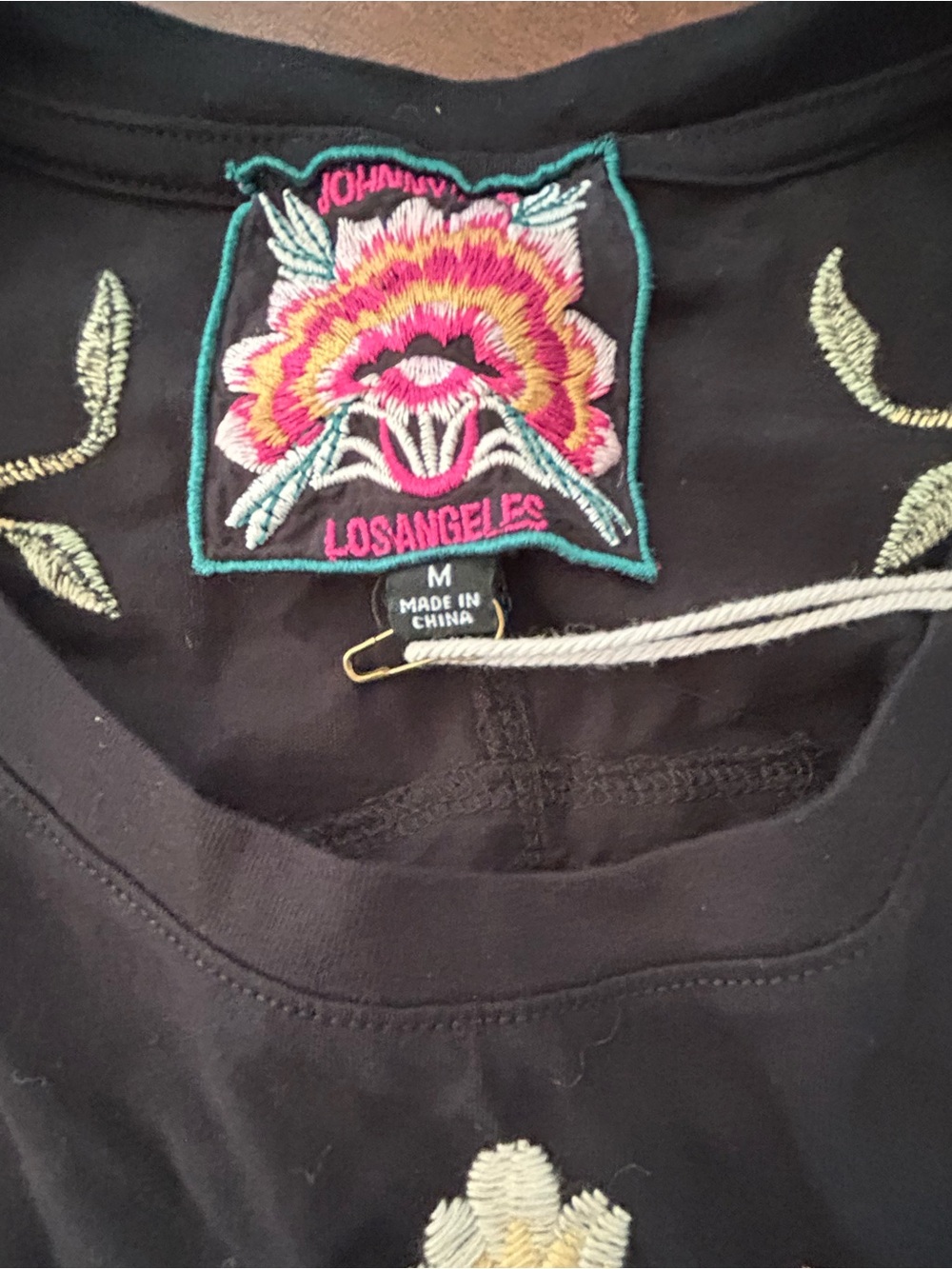 Johnny Was Clara Raw Detail Swing Floral & Bird Embroidered Black Tee NWT SZ M - Picture 4 of 14